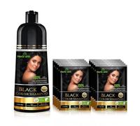 Herbishh Black 3 in 1 Hair Dye Shampoo 500 ML + Travel Size Dye Shampoo pack of 10, 30 ML Each - Champu Para Canas Muje