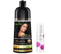 Herbishh Black Hair Color Shampoo - 3-In-1 Magic Dye for Gray Hair 500 Ml + Essential Flower Hair Oil - Organic Formula for Dry, Damaged Hair 60 ML