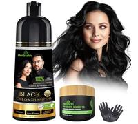 Herbishh Black Hair Dye Shampoo 200ml + Argan Hair Mask 150ml - Grey Coverage & Deep Repair Combo - Sulfate-Free & Paraben-Free