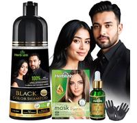 Herbishh Black Hair Dye Shampoo 200ml + Argan Oil 30ml - Grey Coverage & Frizz Control Combo - 3-in-1 Color, Cleanse & Repair