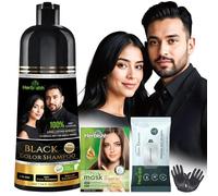 Herbishh Black Hair Dye Shampoo 200ml + Hair Color Stain Remover Wipes - Grey Coverage & Mess-Free Cleanup