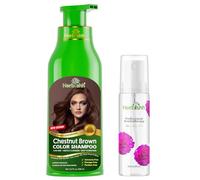 Herbishh Chestnut Brown Hair Color Shampoo - 3-In-1 Magic Dye for Gray Hair 500 Ml + Essential Flower Hair Oil - Organic Formula for Dry, Damaged Hair 60 ML