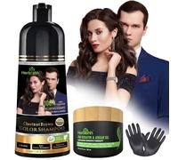 Herbishh Chestnut Brown Hair Dye Shampoo 200ml + Argan Hair Mask 150ml - Grey Coverage & Deep Repair Combo - Sulfate-Free & Paraben-Free