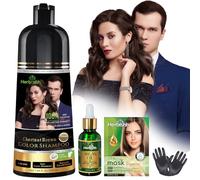 Herbishh Chestnut Brown Hair Dye Shampoo 200ml + Argan Oil 30ml - Grey Coverage & Frizz Control Combo - 3-in-1 Color, Cleanse & Repair