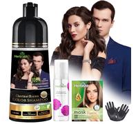 Herbishh Chestnut Brown Hair Dye Shampoo 200ml + Essential Flower Hair Oil 60ml - Grey Coverage & 24hr Floral Fragrance - Color & Care Bundle