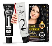 Herbishh Crème colorante coréenne 1 min + révélateur (2 x 60 ml). Noir naturel, coloration permanente, couvre cheveux gris, retouche racines ou totale, sans ammoniaque, pour femmes et hommes.