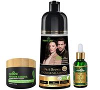 Herbishh Dark Brown Hair Dye Shampoo 200ml + Argan Oil 30ml + Argan Hair Mask 150ml - Complete Grey Coverage & Hair Repair System