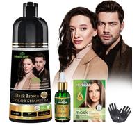 Herbishh Dark Brown Hair Dye Shampoo 200ml + Argan Oil 30ml - Grey Coverage & Frizz Control Combo - 3-in-1 Color, Cleanse & Repair
