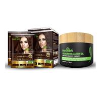 Herbishh Hair Color Shampoo 2 Travel Pack Combo + 1 Pro-Keratin Argan Hair Mask for Deep Conditioning & Hydration 3 in 1 Permanent Hair Dye Shampoo for Grey Hair (Chestnut brown)