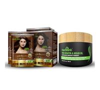 Herbishh Hair Color Shampoo 2 Travel Pack Combo + 1 Pro-Keratin Argan Hair Mask for Deep Conditioning & Hydration 3 in 1 Permanent Hair Dye Shampoo for Grey Hair (Light brown)