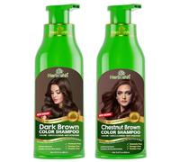 Herbishh Hair Color Shampoo Combo - 500ml Dark Brown + 500ml Chestnut Brown - 3-in-1 Ammonia-Free Shampoo Dye for Gray Hair Coverage, Cleansing & Conditioning