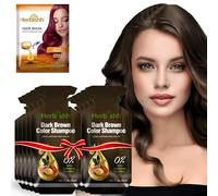 Herbishh Hair Shampoo with 3-in-1 Dye | PPD-Free | Easy Gray Coverage | Travel Size | 10 Sachets + 1 Argan Mask Pouch (Dark Brown)