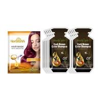 Herbishh Hair Shampoo with 3-in-1 Dye | PPD-Free | Easy Gray Coverage | Travel Size | 10 Sachets + 1 Argan Mask Pouch (Dark Brown)