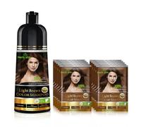 Herbishh Light Brown 3 in 1 Hair Dye Shampoo 500 ML + Travel Size Dye Shampoo pack of 10, 30 ML Each - Champu Para Canas Muje