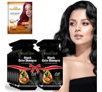 Herbishh Lot de 10 sachets de shampooing colorant pour cheveux + 1 pochette pour masque capillaire à l'argan | Teinture 3 en 1 | Facile à utiliser | Disponible en 6 couleurs | Coloration de cheveux