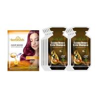 Herbishh Lot de 10 sachets de shampooing colorant pour cheveux + 1 pochette pour masque capillaire à l'argan | Teinture 3 en 1 | Sans PPD | Facile à utiliser | Disponible en 6 couleurs | Coloration de