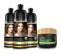 Herbishh Lot de 3 shampoings colorants sans ammoniaque pour cheveux gris, châtain châtain 500 ml avec masque capillaire intense à l'argan 150 g 3 en 1 shampooing colorant, nettoie et conditionne la
