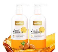 Herbishh Shampoing capillaire à l'argan marocain + kit après-shampoing à l'argan - Sans huiles minérales, sulfates et parabènes | Pour cheveux secs et crépus