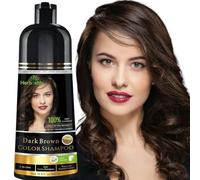 Herbishh Shampoing colorant pour cheveux gris - Shampoing colorant naturel - Colore les cheveux en quelques minutes - Couleur longue durée - 500 ml - Coloration 3 en 1 - Sans ammoniaque (brun foncé)