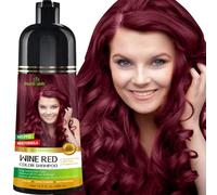 Herbishh Shampoing colorant pour cheveux gris - Shampoing colorant naturel - Colore les cheveux en quelques minutes - Couleur longue durée - 500 ml - Coloration 3 en 1 - Sans ammoniaque (vin rouge)