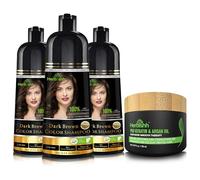 Herbishh Ultimate Hair Color Kit de shampoing 3 pièces, shampoing colorant + 1 masque capillaire à l'argan, shampoing couleur lisse et longue durée (marron foncé, lot de 3)