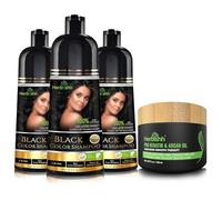 Herbishh Ultimate Hair Color Kit de shampoing 3 pièces, shampoing colorant + 1 masque capillaire à l'argan, shampoing couleur lisse et longue durée (noir, lot de 3)