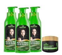 Herbishh Ultimate Hair Color Kit shampoing 3 pièces: colorant + masque capillaire à l'argan + shampoing lisse et longue durée (noir, lot de 3)