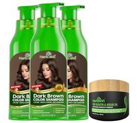 Herbishh Ultimate Lot de 3 shampoings colorés + 1 masque capillaire à l'argan, lisses et durables pour cheveux gris, hommes et femmes, faciles et rapides à utiliser (marron foncé)