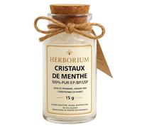 Herborium - Cristaux de Menthe Naturels 100% Purs - Menthol Brut - Pureté Optimale - Inhalation, Sauna, Rhume, DIY Cosmétique - 15 g - Effet Glacial Intense (Petit cristaux)