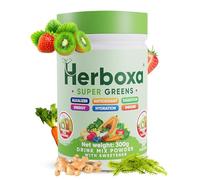 Herboxa Super Greens - Poudre pour boisson verte - Contient de la racine de chicorée et du zinc - Saveur fraise-kiwi - 50 portions