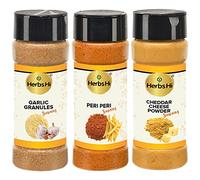 HerbsHi Ensemble d'assaisonnement | Granules d'ail (60 g) + assaisonnement Peri Peri (60 g) + poudre de fromage cheddar (55 g) | Bouteilles prêtes à saupoudrer | Mélange d'épices instantané | Pour