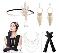Herbst Costume des années 20 pour femme - Accessoires des années 20 - Accessoires Gatsby pour femme - Accessoires des années 1920 - 7 accessoires Charleston Gatsby - Pour boa à plumes - Noir -