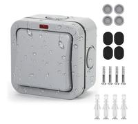 Herbst Interrupteur d'extérieur résistant aux intempéries - 20 A - IP66 - Interrupteur universel étanche avec interrupteur indépendant et voyant lumineux - Gris - Pour extérieur, jardin, balcon