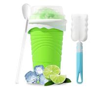 Herbst Slushy Maker Gobelet à presser en silicone 500 ml avec paille et cuillère Slush Gobelet à glace DIY Gobelet à glace Smoothie avec brosse de nettoyage (vert)
