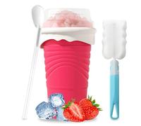Herbst Slushy Maker Tasse à presser en silicone 500 ml avec cuillère à paille - Gobelet à smoothie avec brosse de nettoyage (rouge)