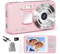 HERBYD Appareil Photo Numérique 4K 64MP - Caméra Portable avec Zoom Numérique 18X, Écran LCD 2,8", Carte SD 32GB Incluse, Stabilisateur d'image - Idéal Enfants, Adolescents et Débutants (Rose 2)
