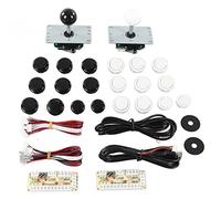 HERCHR 2 Joueurs Bricolage Jeux D'arcade Encodeur Joystick Arcade Boutons Ensemble 2 Poignées De Joystick Ovale Ellipse 20 Boutons D'arcade(Noir + Blanc)