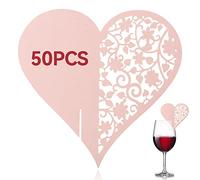 HERCHR 50 x Nombre de Table, Place de Cartes Marque-Places Carte de Table en Forme de Coeur pour Verre à vin, Mariage, Table, Dîners