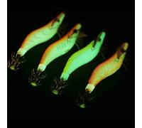 HERCHR 8cm / 3,15 po Calamari Appâts, 4 Pcs Lumineux en Plastique Crevettes Appâts Calmar Crevette Jig Jigging Leurres Nuit Aube Pêche pour Saumon de Poisson-Chat d'eau Douce et Salée
