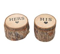 HERCHR Boîte de bague de mariage 2 pièces, boîte à bagues en bois rustique Mr et Mme bague porteur boîte porte-bague boîte de mariage(Hers and His)