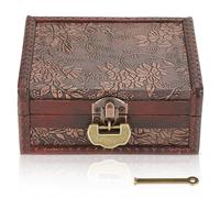 HERCHR Boîte en bois décorative vintage, boîte à bijoux en bois boîte de rangement souvenir boîte poitrine avec serrure et clé pour bijoux collier boucles d'oreilles, 5.7x4.3x2.3 pouces