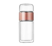 HERCHR Bouteille infuseur à thé 420 ml, 7x7x23.5cm/2.8x2.8x9.3 pouces double paroi en acier inoxydable et verre gobelet de voyage anti-fuite pour le bureau les voyages et la maison (or rose)