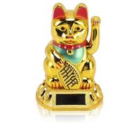HERCHR Chat Maneki Neko,Chat Porte-Bonheur, Statuette Chats Japonais Porte Bonheur, Chats Ondulant Mignon à énergie Solaire Bonne Chance, Chance, Bonheur, Fortune(Or)