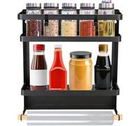 HERCHR Étagère Réfrigérateur Magnétique, Étagère à Épices Magnétique avec Porte Essuie Tout pour Réfrigérateur et Surfaces Métalliques(Noir)