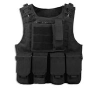 HERCHR Gilet Tactique pour Adultes, Gilet de Pêche D'entraînement Réglable, Gilet Militaire pour Hommes, Veste Multi Poches Multifonction Lesté Respirant pour L'entraînement (Noir)