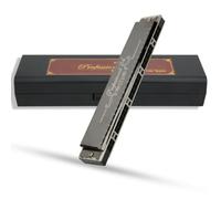 HERCHR Harmonica 24 Trous e Fa Instrument de Musique à Bouche Professionnel Chromatique Pour Adultes Débutants (Noir)
