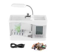 HERCHR Kit de réservoir d'aquarium de Poisson, réservoir de Poisson Betta avec Horloge LED Lumineuse et Porte-Crayon pour la décoration de la Maison(Blanc)