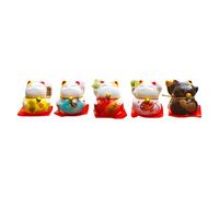 HERCHR Lot De 5 Mini Statues Maneki Neko, Ornements De Chat Porte-Bonheur, Statuette Chat Porte-Bonheur Chinois, Figurine De Chats Japonais De 4,1 X 3,6 Cm, Statue Feng Shui De Chat