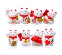 HERCHR Lot de 8 Mini Figurines de Chat Porte-Bonheur Maneki Neko, Statuette Chat Japonais Porte Bonheur,Lucky Cat,Chats Maneki Neko, Chats Porte Bonheur Chinois (Blanc)