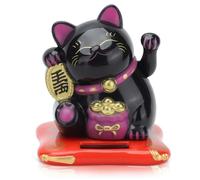 HERCHR Lucky Cat,Maneki Neko Japonais, Chat Porte Bonheur Chinois, Maneki Neko Bras Mobile, Maneki Neko Solar Alimenté Winke Chat avec Bras Mobile à l'Energie Solaire pour Voiture Maison Bureau